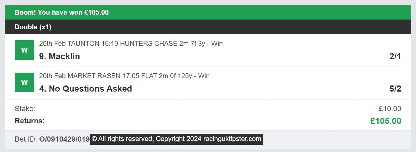 Racing UK Tipster - Winner - Multi - 2024-02-20