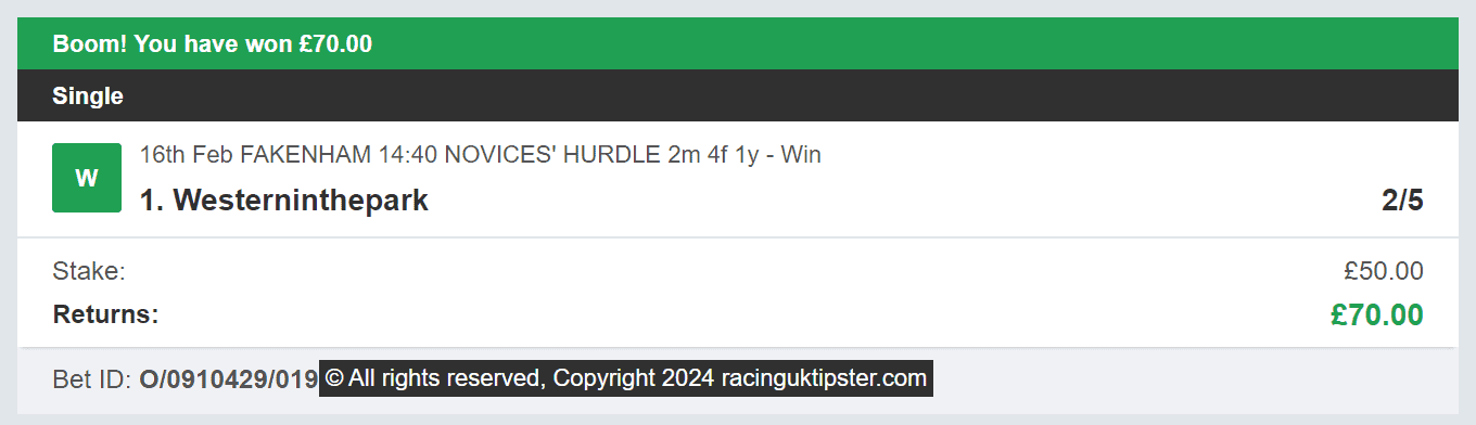 Racing UK Tipster - Winner 1 - 2024-02-16