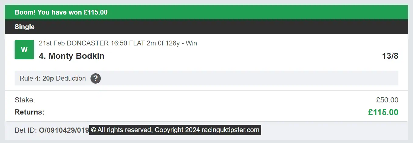 Racing UK Tipster - Winner 1 - 2024-02-21