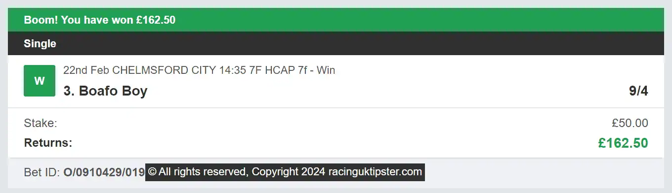 Racing UK Tipster - Winner 1 - 2024-02-22