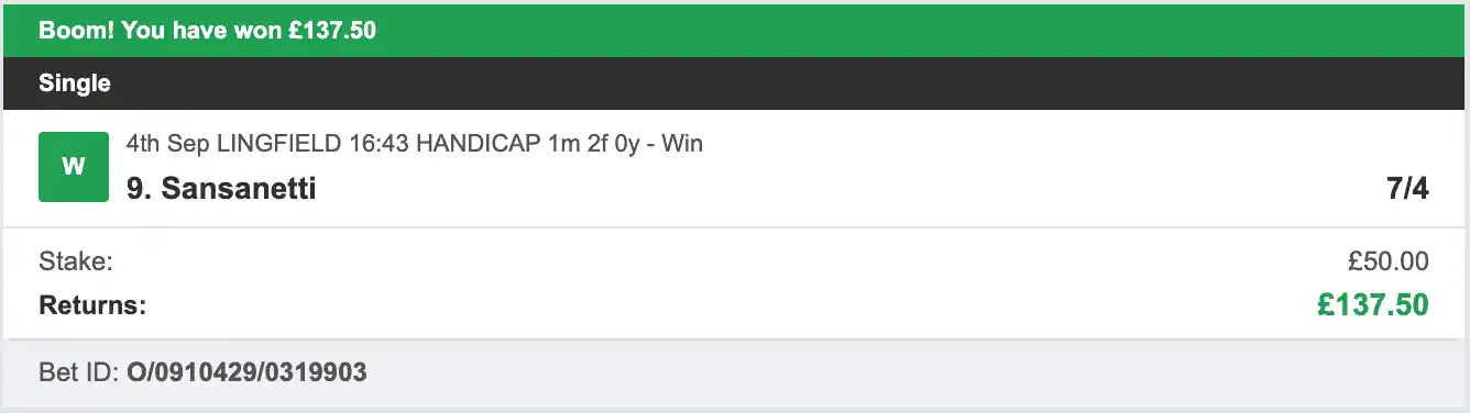 Racing UK Tipster - Winner 1 - 2025-09-04