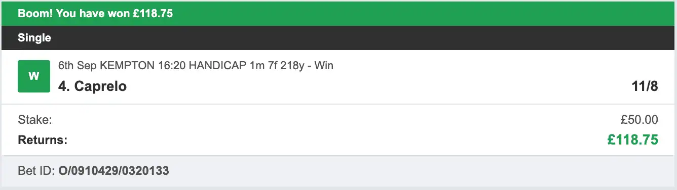 Racing UK Tipster - Winner 1 - 2025-09-06