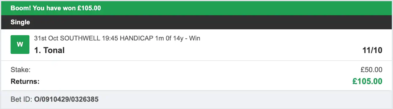 Racing UK Tipster - Winner 1 - 2025-10-31