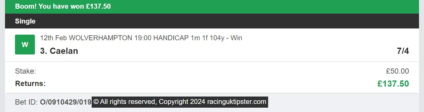 Racing UK Tipster - Winner 2 - 2024-02-12