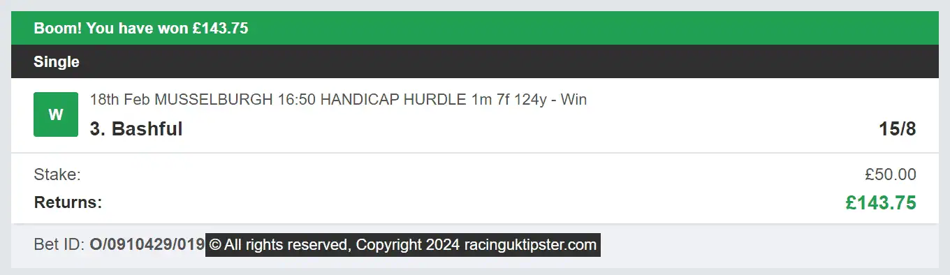 Racing UK Tipster - Winner 2 - 2024-02-18