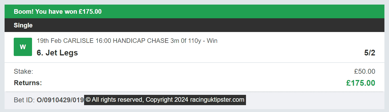 Racing UK Tipster - Winner 2 - 2024-02-19
