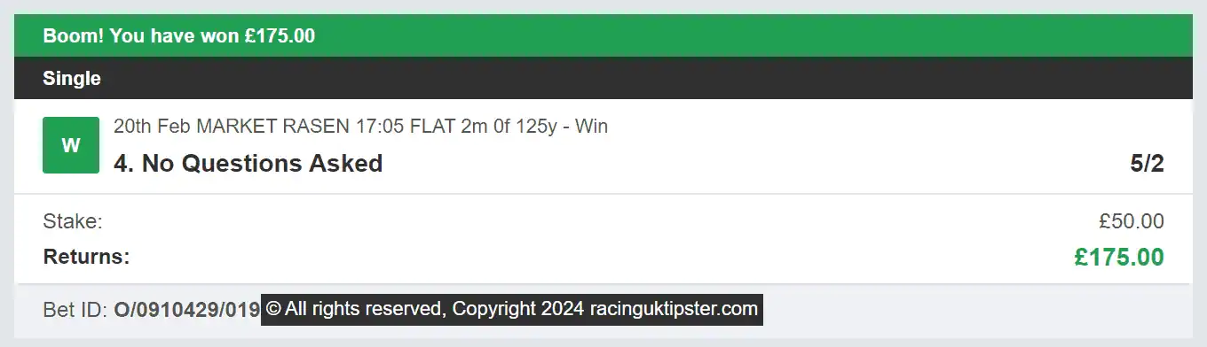 Racing UK Tipster - Winner 2 - 2024-02-20